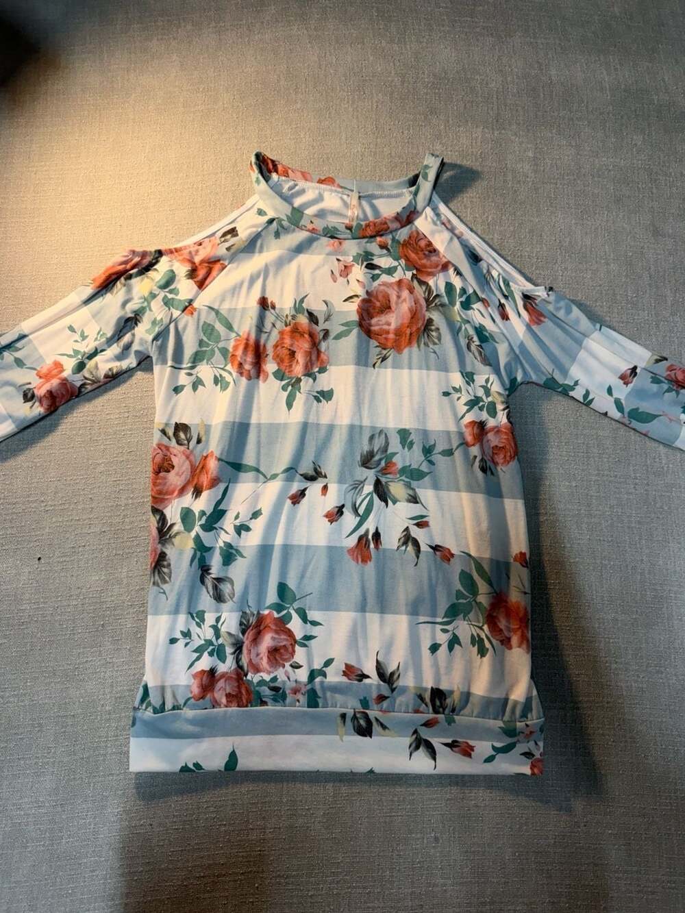 12PM by Mon Ami Top Shirt Sz Small Womens, 3/4 Sleeve, Floral & Striped